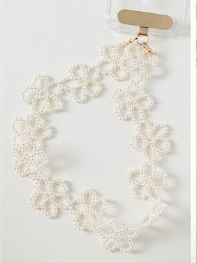 Anthropologie Pearl Daisy Phone Charm - Ivory & Gold